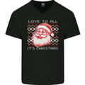 Santa Love to All Funny Christmas Xmas Mens V-Neck Cotton T-Shirt Black