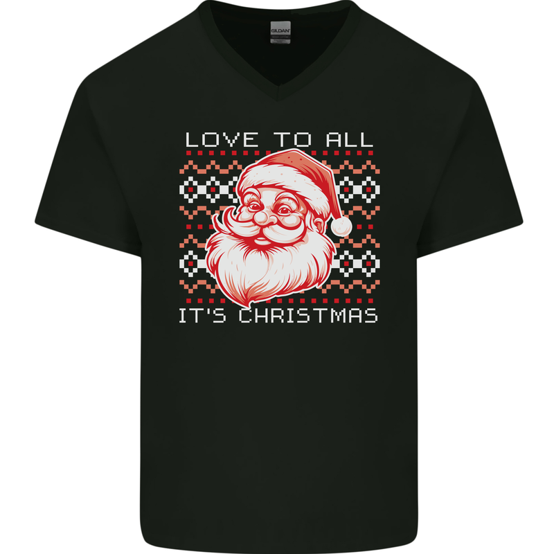Santa Love to All Funny Christmas Xmas Mens V-Neck Cotton T-Shirt Black