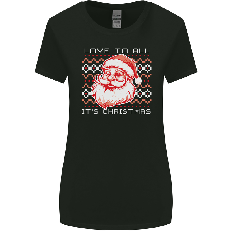 Santa Love to All Funny Christmas Xmas Womens Wider Cut T-Shirt Black