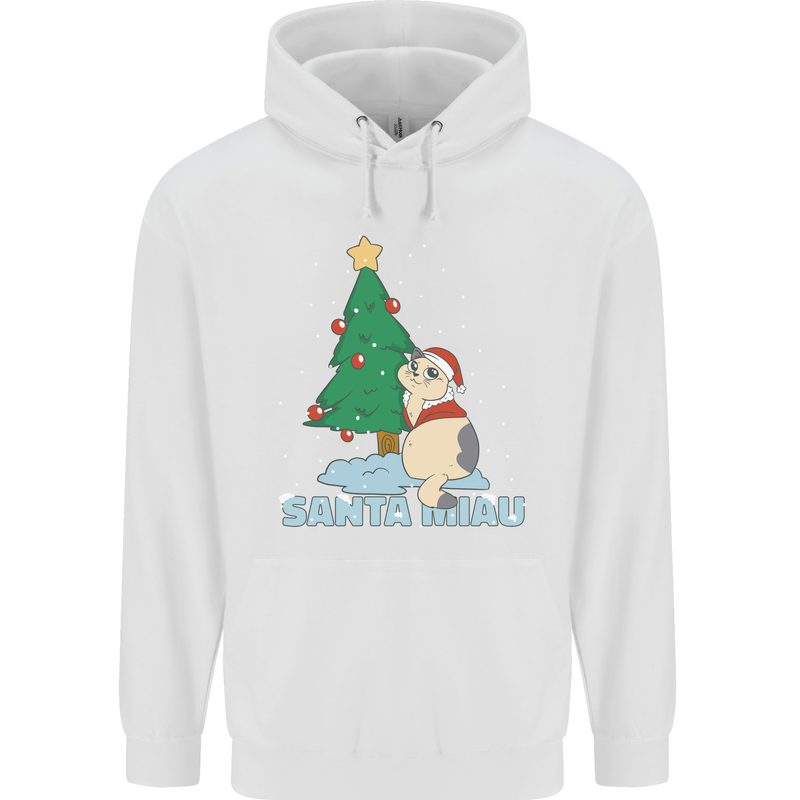 Santa Miau Funny Christmas Cat Xmas Meow Childrens Kids Hoodie White