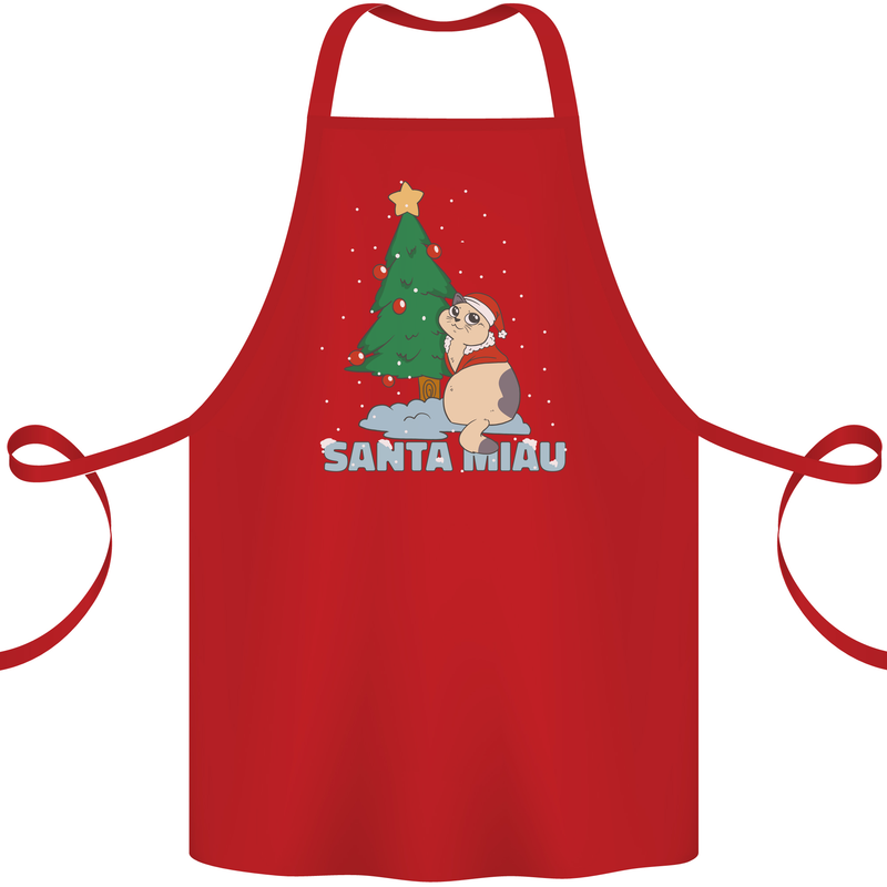 Santa Miau Funny Christmas Cat Xmas Meow Cotton Apron 100% Organic Red