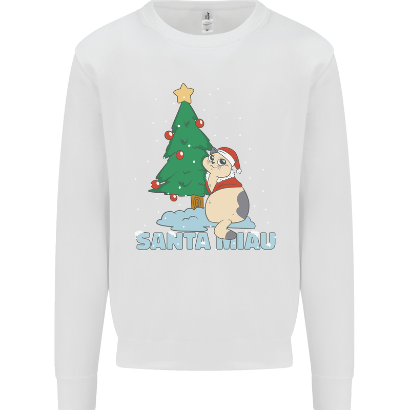 Santa Miau Funny Christmas Cat Xmas Meow Kids Sweatshirt Jumper White
