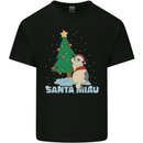 Santa Miau Funny Christmas Cat Xmas Meow Kids T-Shirt Childrens Black
