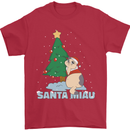 Santa Miau Funny Christmas Cat Xmas Meow Mens T-Shirt 100% Cotton Red