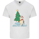 Santa Miau Funny Christmas Cat Xmas Meow Mens V-Neck Cotton T-Shirt White