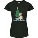 Santa Miau Funny Christmas Cat Xmas Meow Womens Petite Cut T-Shirt Black