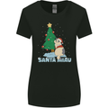 Santa Miau Funny Christmas Cat Xmas Meow Womens Wider Cut T-Shirt Black