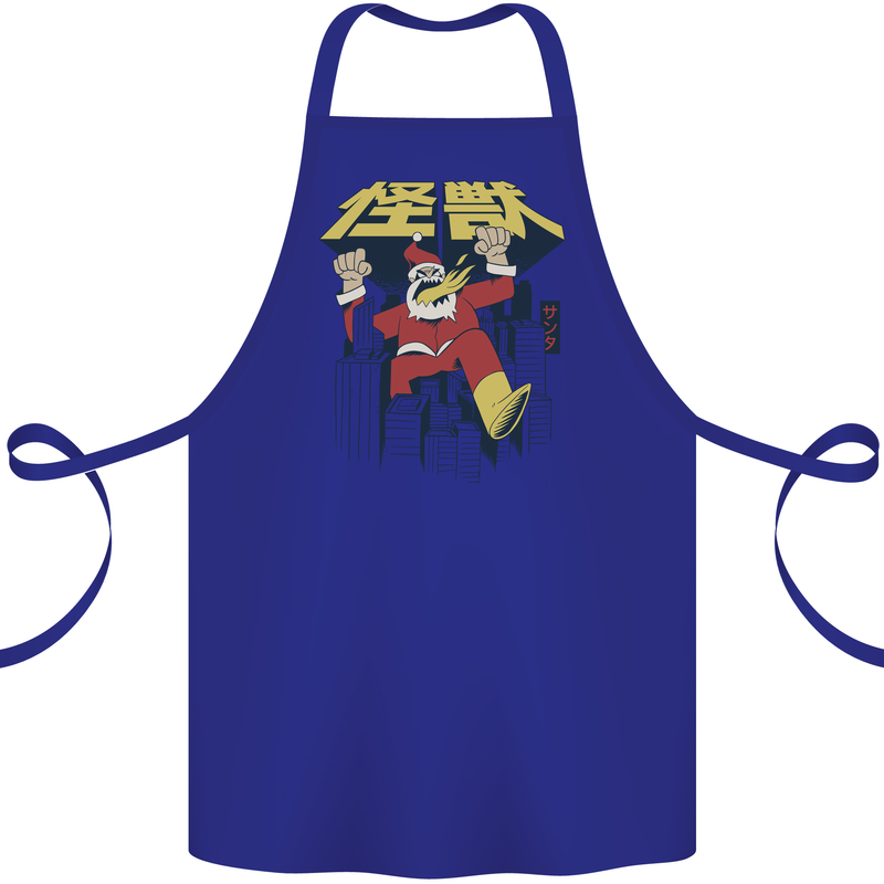 Santa Monster Japanese Christmas Xmas Cotton Apron 100% Organic Royal Blue