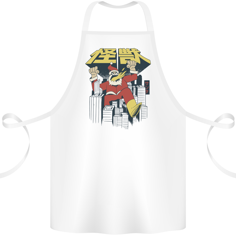 Santa Monster Japanese Christmas Xmas Cotton Apron 100% Organic White
