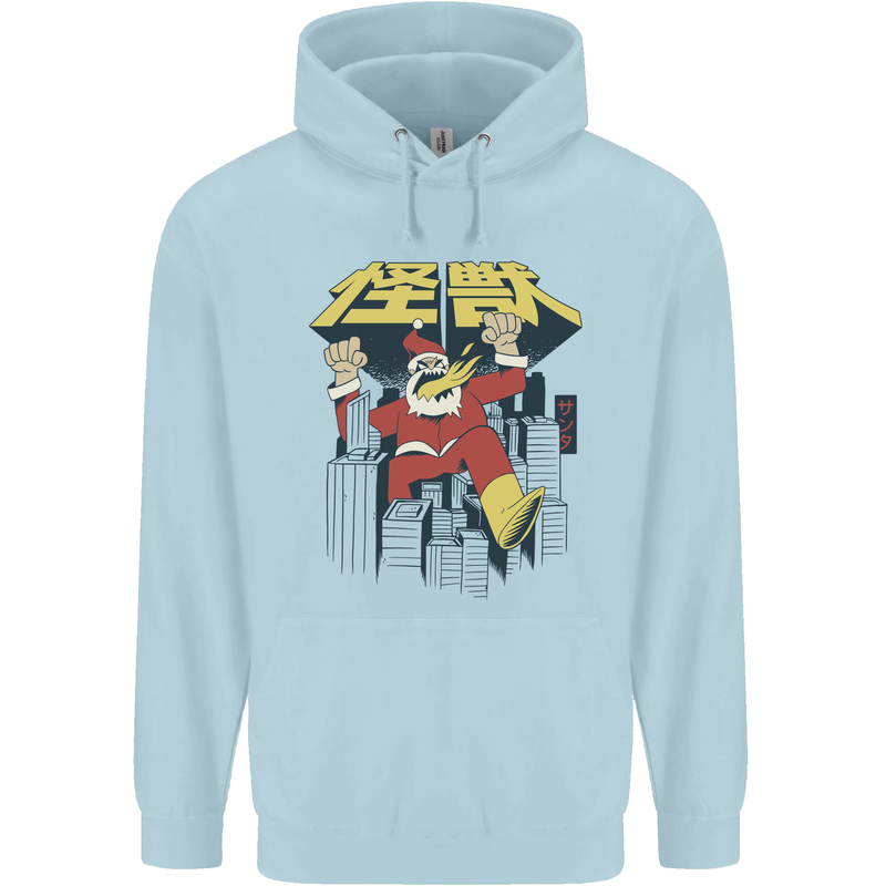 Santa Monster Japanese Christmas Xmas Mens 80% Cotton Hoodie Light Blue