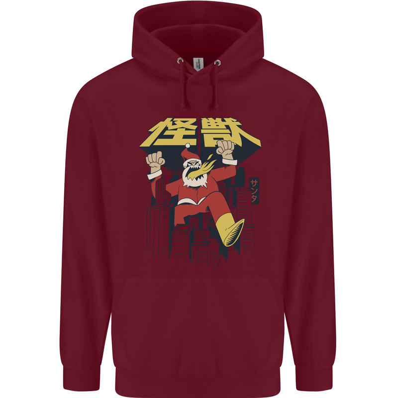 Santa Monster Japanese Christmas Xmas Mens 80% Cotton Hoodie Maroon
