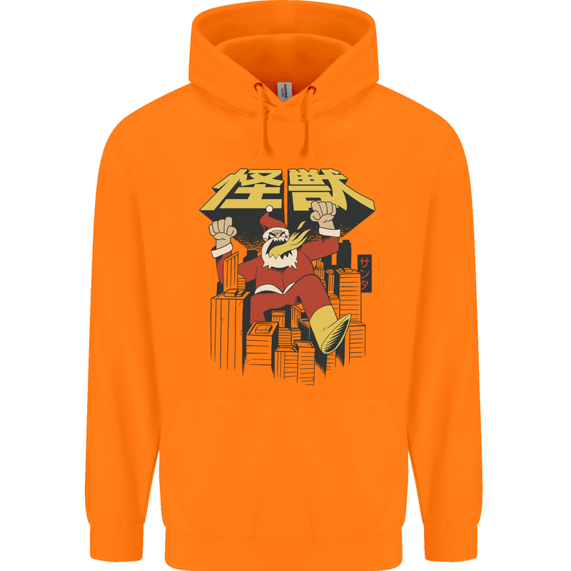 Santa Monster Japanese Christmas Xmas Mens 80% Cotton Hoodie Orange