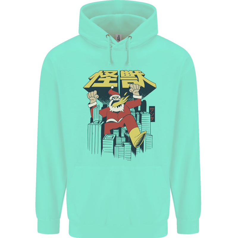 Santa Monster Japanese Christmas Xmas Mens 80% Cotton Hoodie Peppermint
