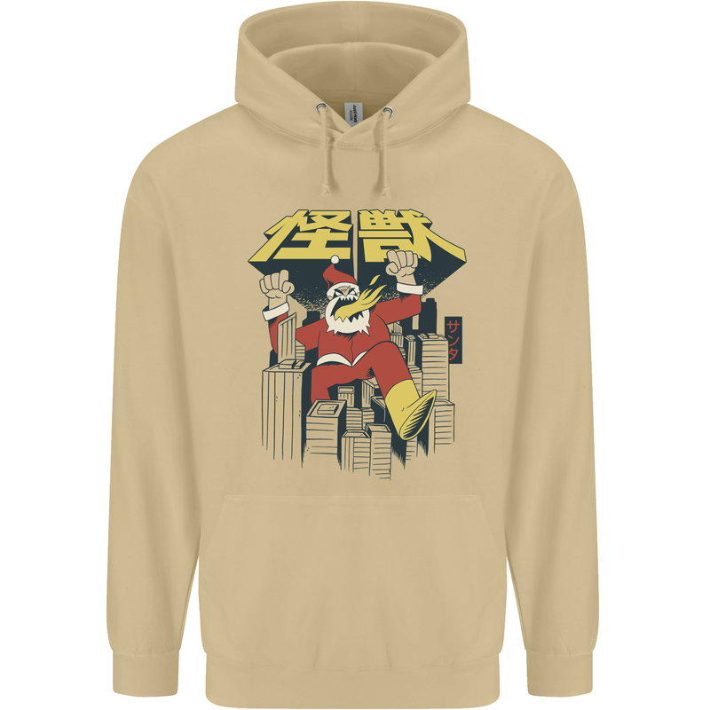 Santa Monster Japanese Christmas Xmas Mens 80% Cotton Hoodie Sand