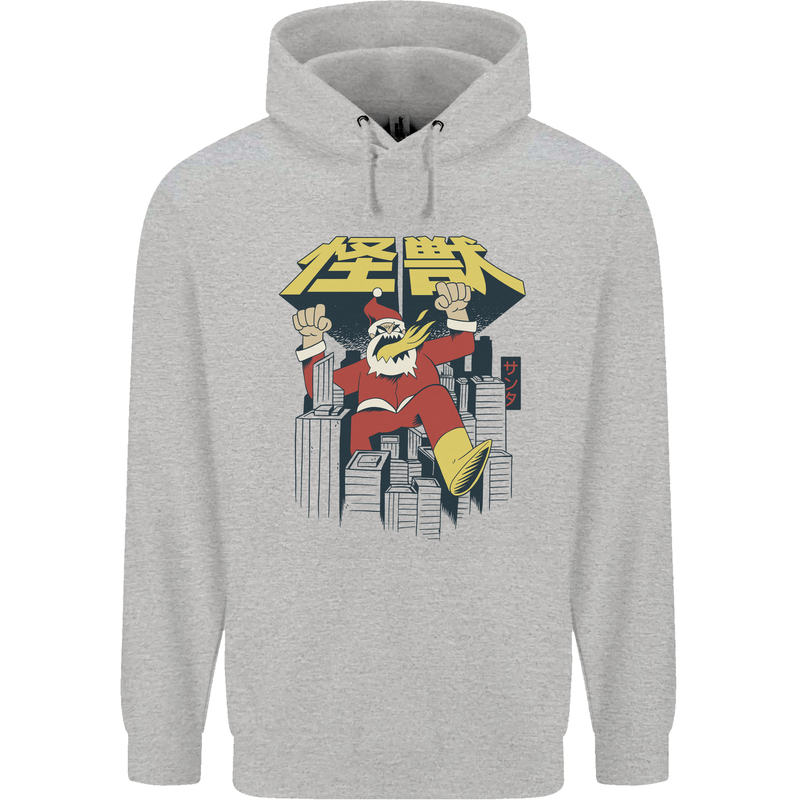 Santa Monster Japanese Christmas Xmas Mens 80% Cotton Hoodie Sports Grey