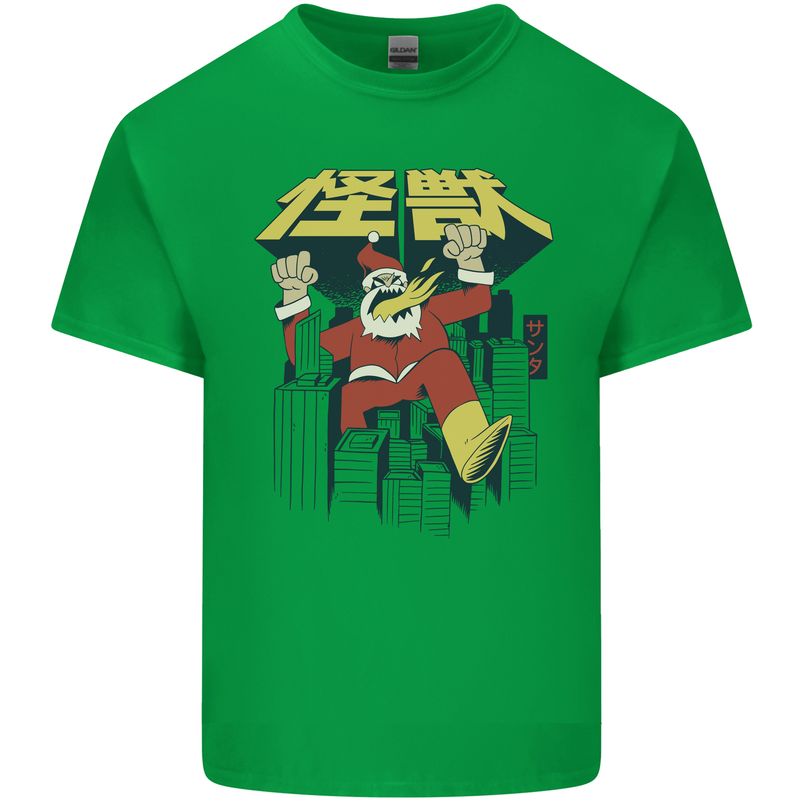 Santa Monster Japanese Christmas Xmas Mens Cotton T-Shirt Tee Top Irish Green