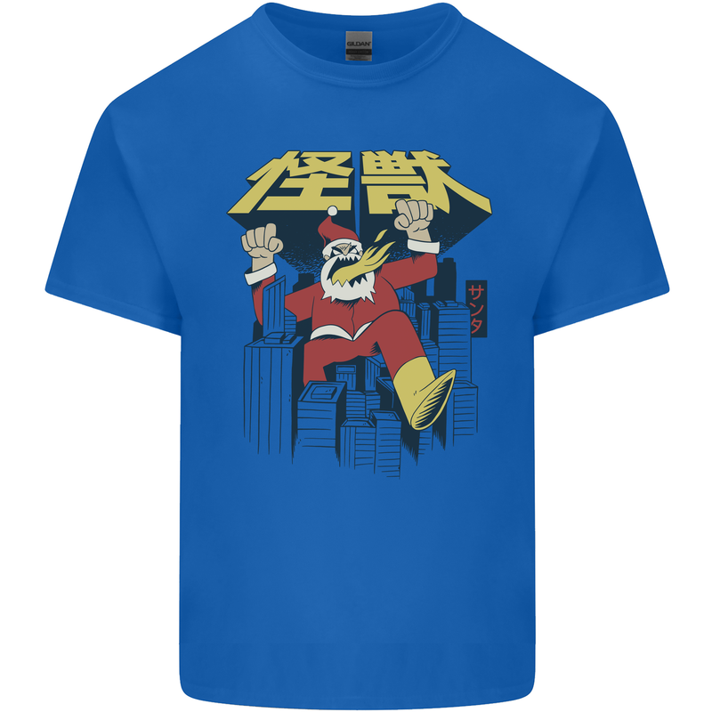 Santa Monster Japanese Christmas Xmas Mens Cotton T-Shirt Tee Top Royal Blue