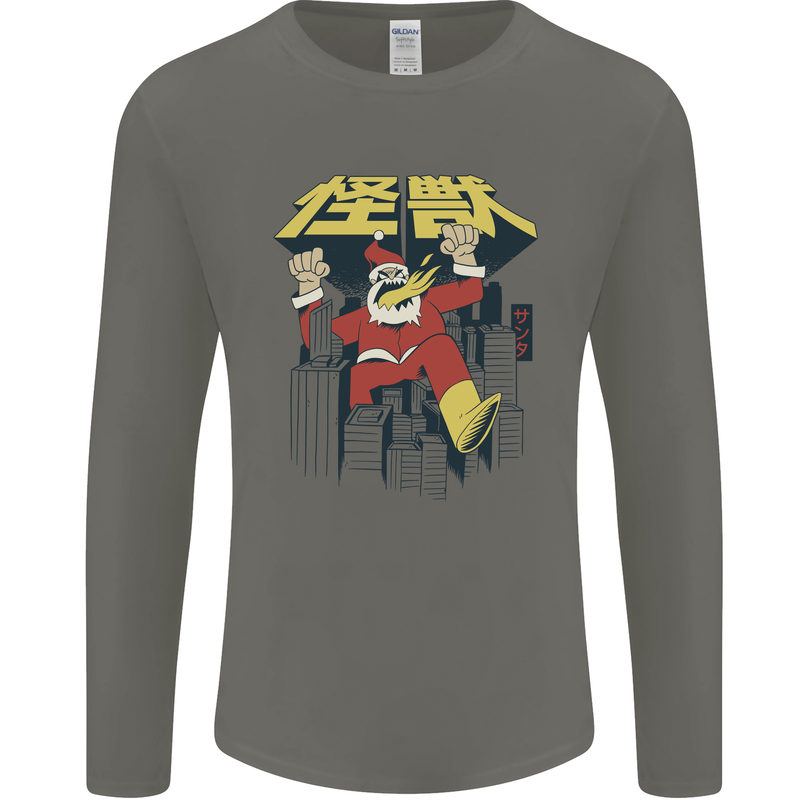 Santa Monster Japanese Christmas Xmas Mens Long Sleeve T-Shirt Charcoal