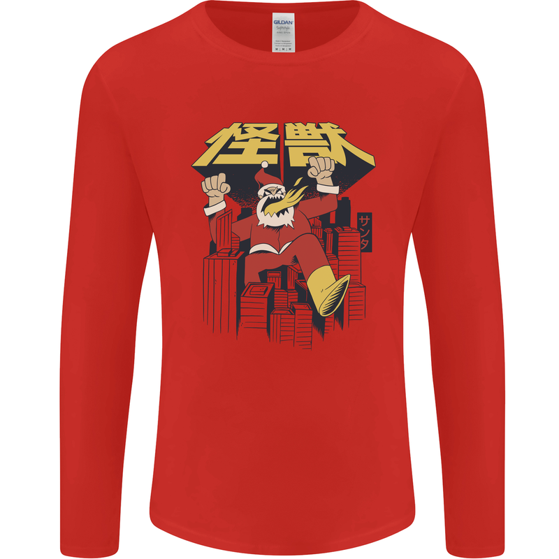 Santa Monster Japanese Christmas Xmas Mens Long Sleeve T-Shirt Red