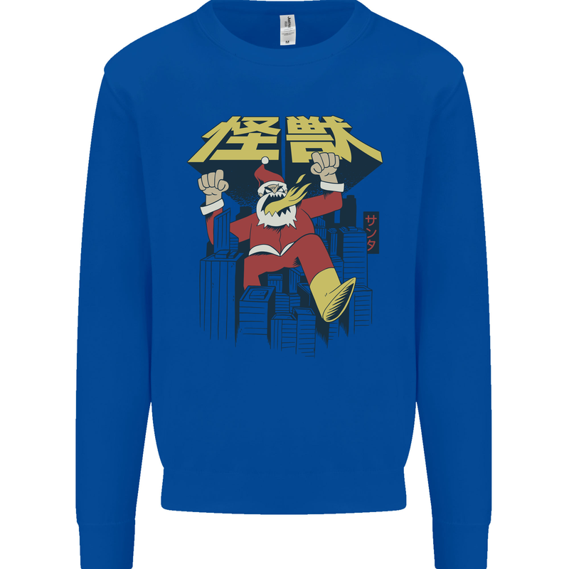 Santa Monster Japanese Christmas Xmas Mens Sweatshirt Jumper Royal Blue