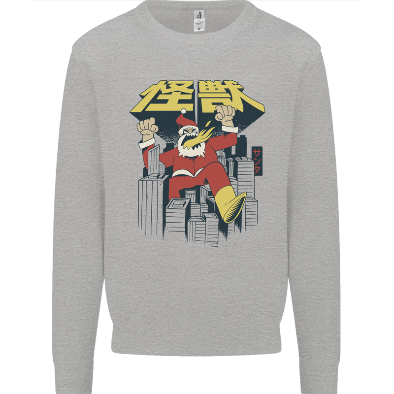 Santa Monster Japanese Christmas Xmas Mens Sweatshirt Jumper Sports Grey