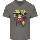 Santa Monster Japanese Christmas Xmas Mens V-Neck Cotton T-Shirt Charcoal