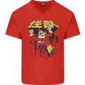 Santa Monster Japanese Christmas Xmas Mens V-Neck Cotton T-Shirt Red
