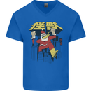 Santa Monster Japanese Christmas Xmas Mens V-Neck Cotton T-Shirt Royal Blue