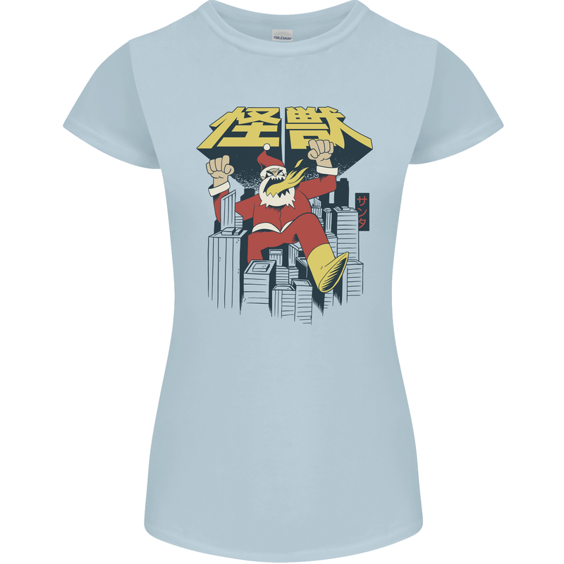 Santa Monster Japanese Christmas Xmas Womens Petite Cut T-Shirt Light Blue