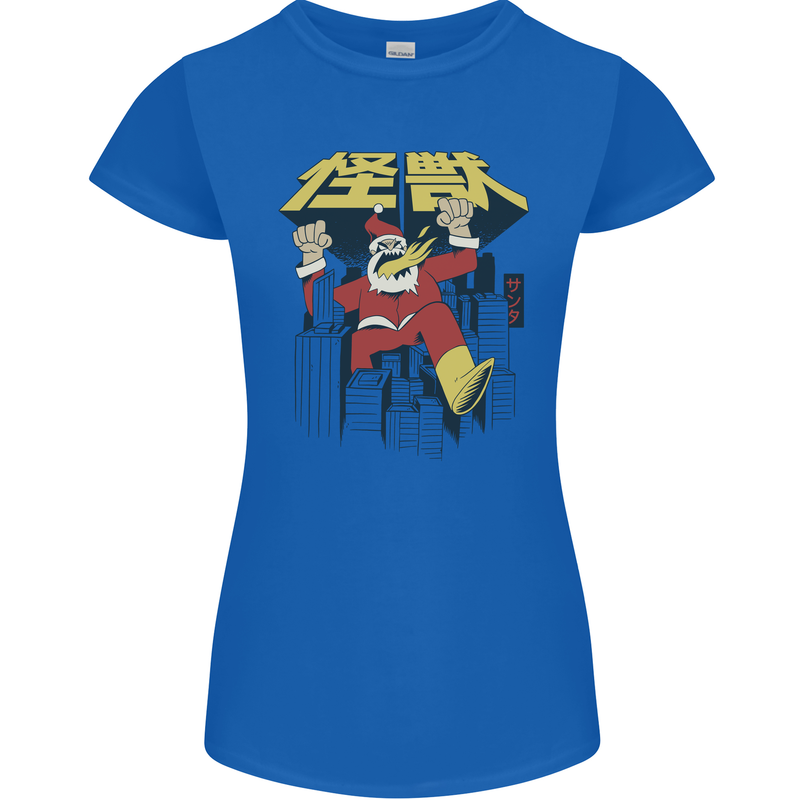 Santa Monster Japanese Christmas Xmas Womens Petite Cut T-Shirt Royal Blue
