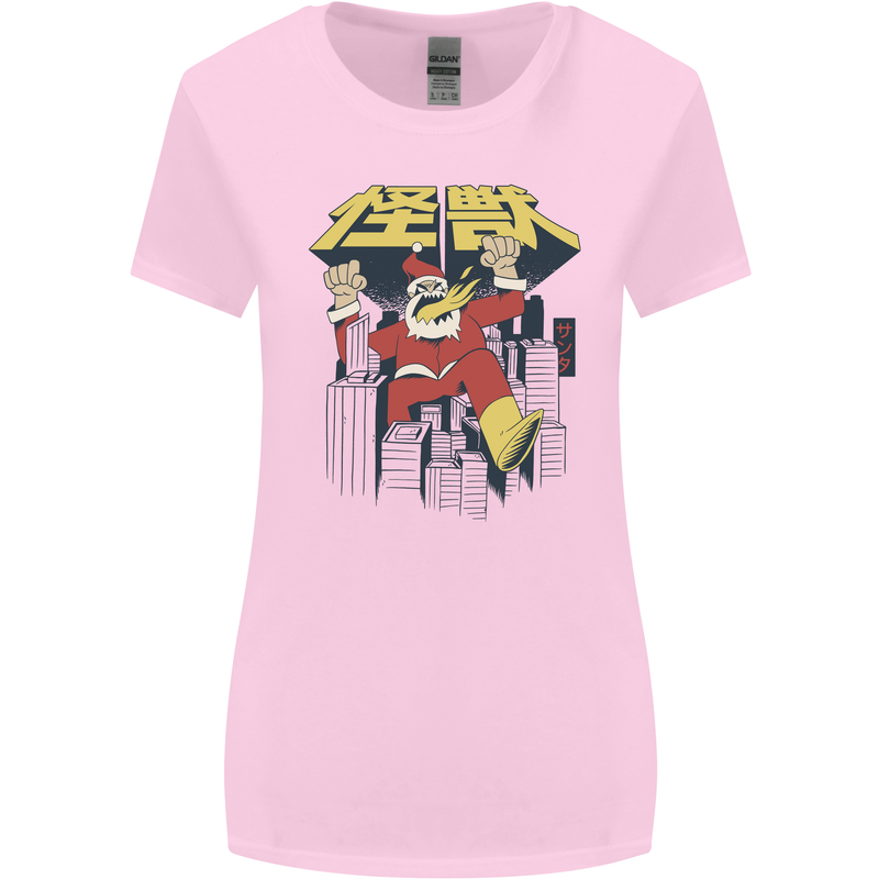 Santa Monster Japanese Christmas Xmas Womens Wider Cut T-Shirt Light Pink