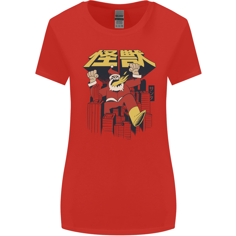 Santa Monster Japanese Christmas Xmas Womens Wider Cut T-Shirt Red