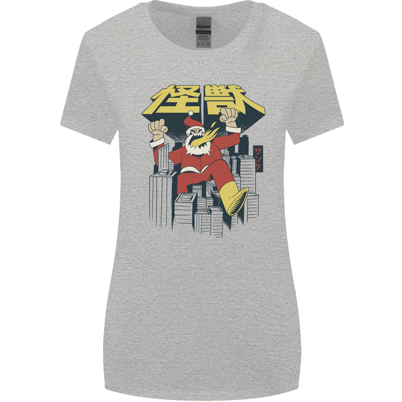 Santa Monster Japanese Christmas Xmas Womens Wider Cut T-Shirt Sports Grey