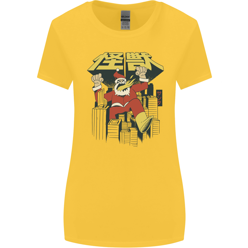 Santa Monster Japanese Christmas Xmas Womens Wider Cut T-Shirt Yellow
