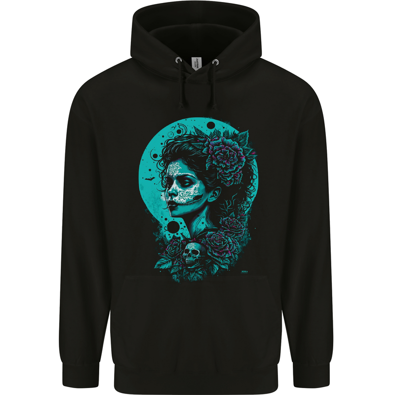 Santa Muerte Day of the Dead Skull Fantasy Mens 80% Cotton Hoodie Black