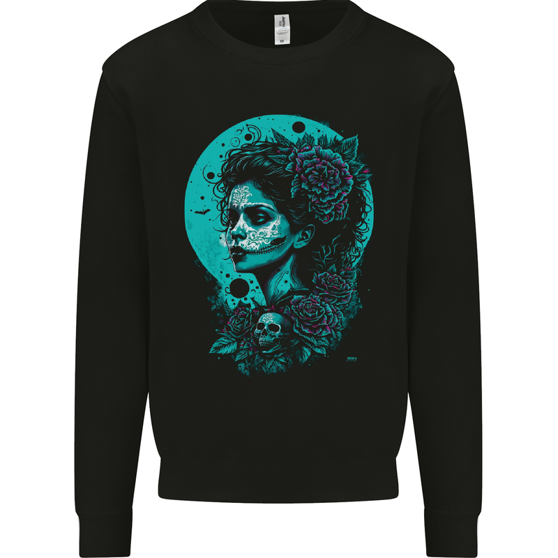 Santa Muerte Day of the Dead Skull Fantasy Mens Sweatshirt Jumper Black