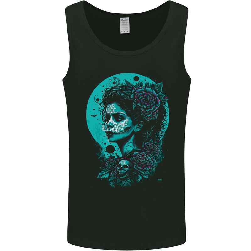 Santa Muerte Day of the Dead Skull Fantasy Mens Vest Tank Top Black