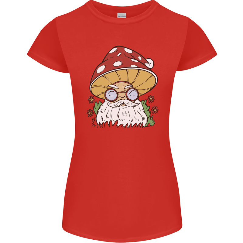 Santa Mushroom Christmas Mycology Foraging Xmas Womens Petite Cut T-Shirt Red