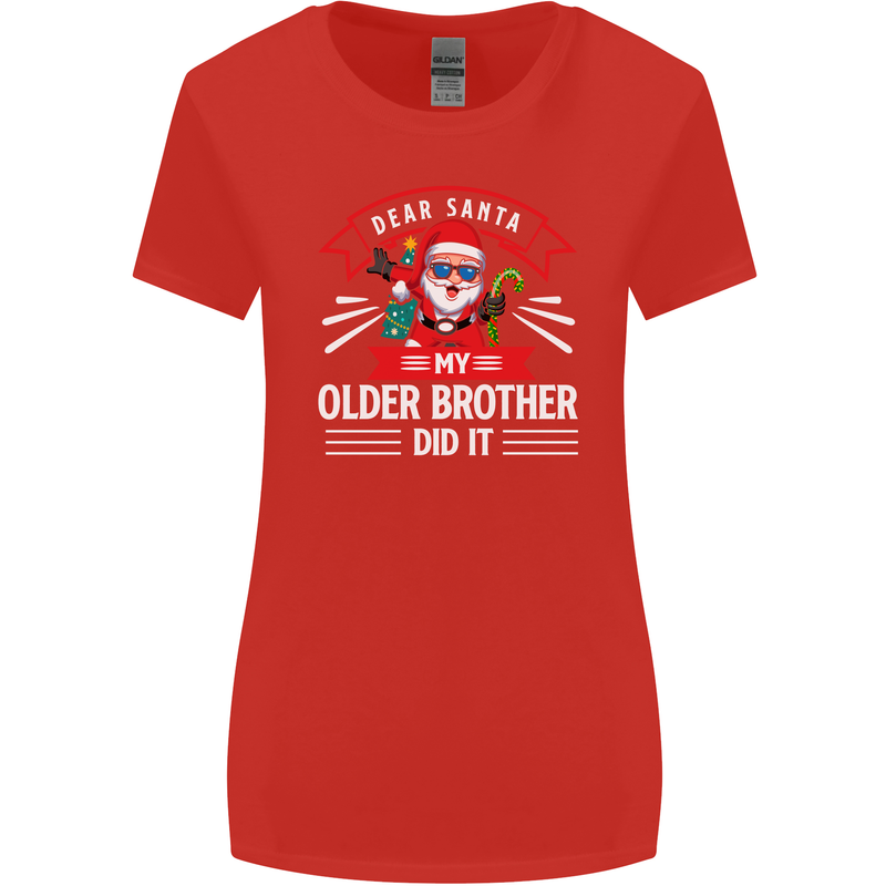 Santa My Older Brother Funny Christmas Xmas Womens Wider Cut T-Shirt Red