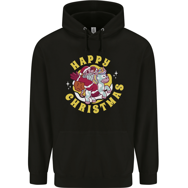 Santa On a Unicorn Funny Christmas Xmas Childrens Kids Hoodie Black
