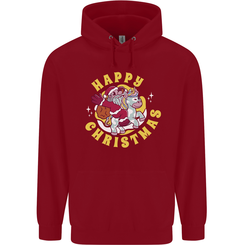 Santa On a Unicorn Funny Christmas Xmas Childrens Kids Hoodie Red