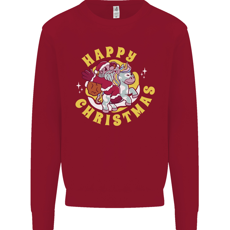 Santa On a Unicorn Funny Christmas Xmas Kids Sweatshirt Jumper Red