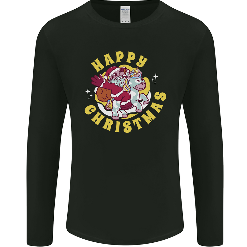 Santa On a Unicorn Funny Christmas Xmas Mens Long Sleeve T-Shirt Black