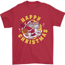 Santa On a Unicorn Funny Christmas Xmas Mens T-Shirt 100% Cotton Red