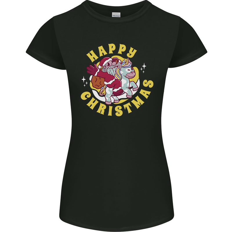 Santa On a Unicorn Funny Christmas Xmas Womens Petite Cut T-Shirt Black