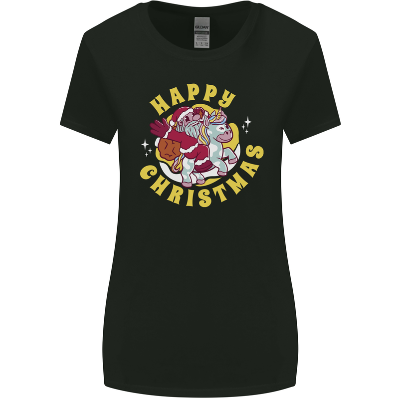 Santa On a Unicorn Funny Christmas Xmas Womens Wider Cut T-Shirt Black