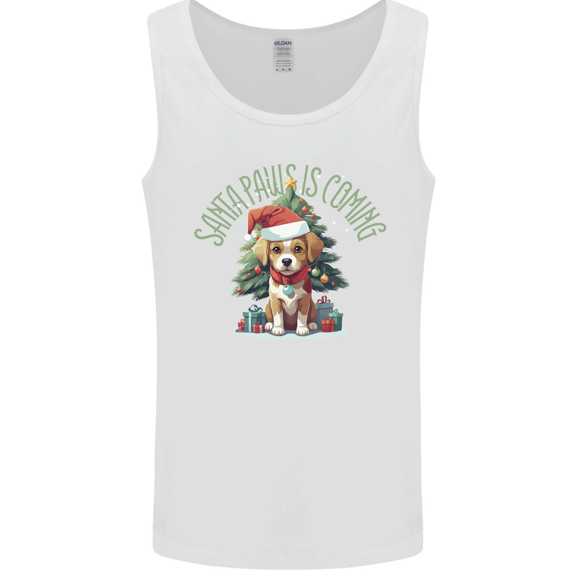 Santa Paws Is Coming Christmas Funny Dog Mens Vest Tank Top White