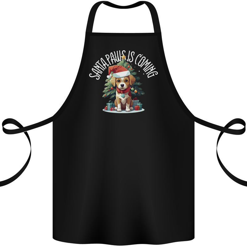 Santa Paws Is Coming Funny Christmas Dog Cotton Apron 100% Organic Black