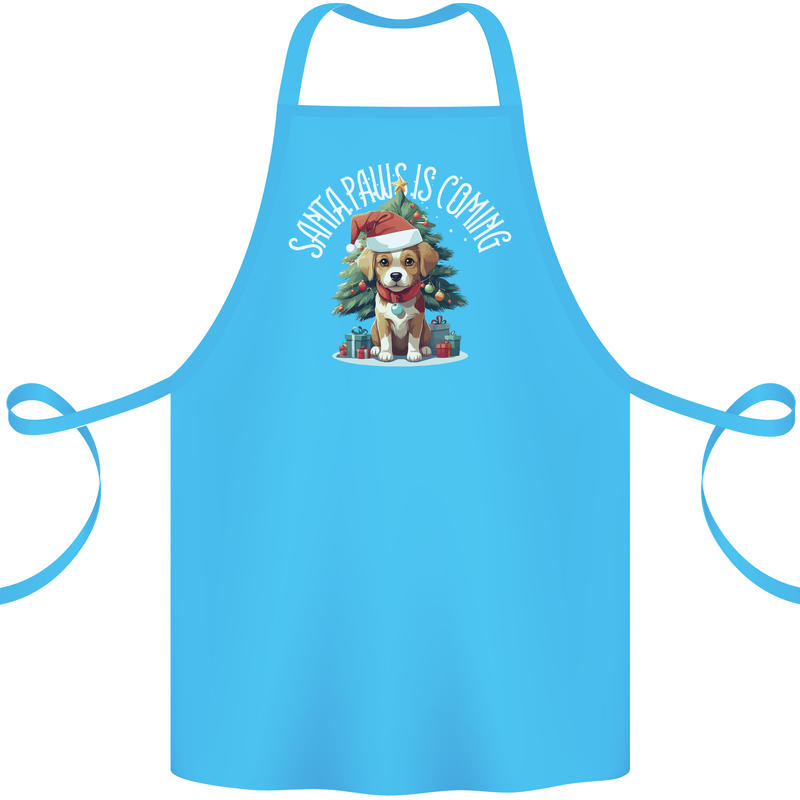 Santa Paws Is Coming Funny Christmas Dog Cotton Apron 100% Organic Turquoise