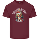 Santa Paws Is Coming Funny Christmas Dog Mens Cotton T-Shirt Tee Top Maroon